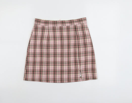 Cutie Womens Pink Plaid Polyester A-Line Skirt Size 12 Zip