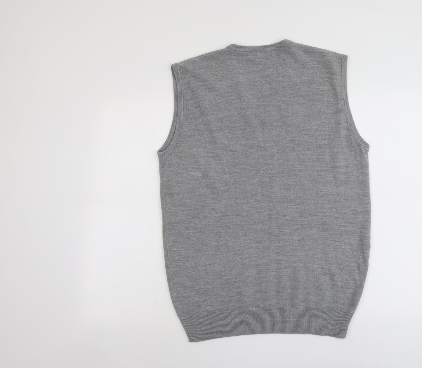 Greenwoods Mens Grey V-Neck Acrylic Vest Jumper Size M Sleeveless