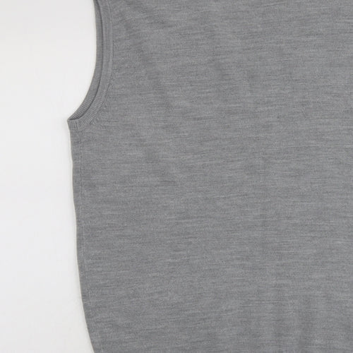 Greenwoods Mens Grey V-Neck Acrylic Vest Jumper Size M Sleeveless
