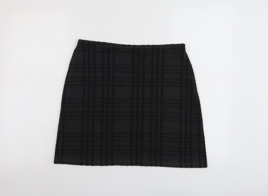 Marks and Spencer Womens Grey Plaid Polyester A-Line Skirt Size 12