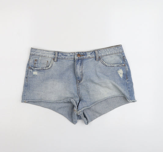 New Look Womens Blue Cotton Cut-Off Shorts Size 14 L3 in Regular Button - Distressed