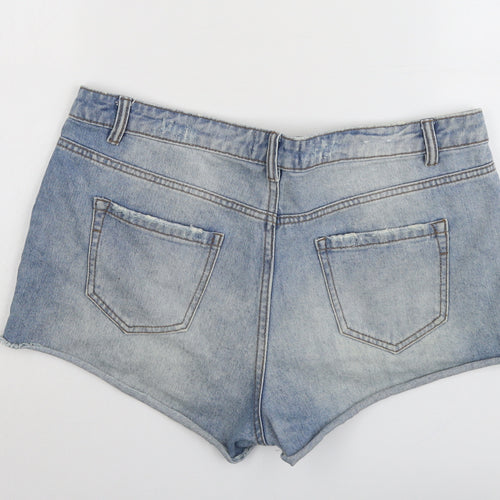 New Look Womens Blue Cotton Cut-Off Shorts Size 14 L3 in Regular Button - Distressed