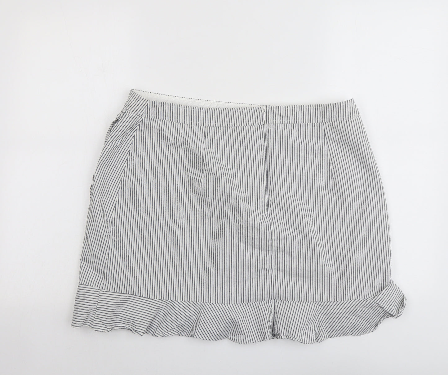 Oasis Womens Grey Striped Cotton Skater Skirt Size 18 Zip