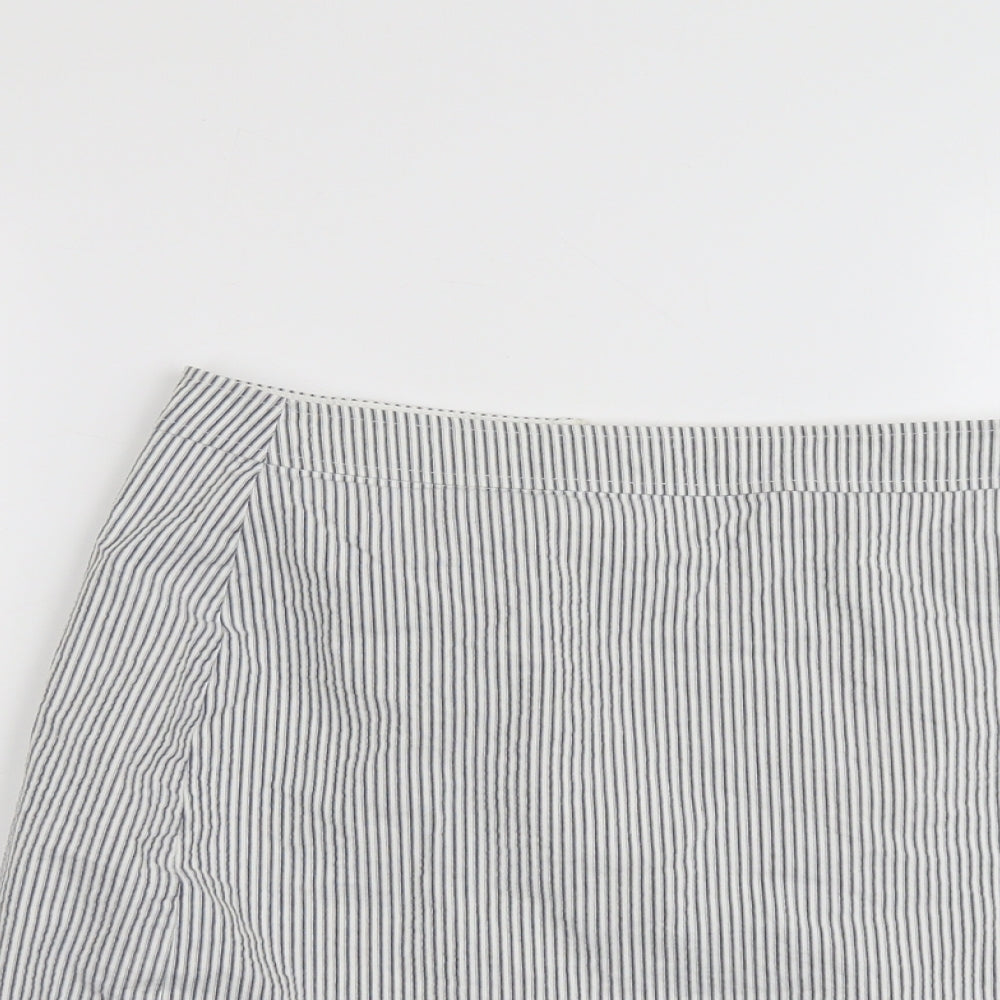 Oasis Womens Grey Striped Cotton Skater Skirt Size 18 Zip