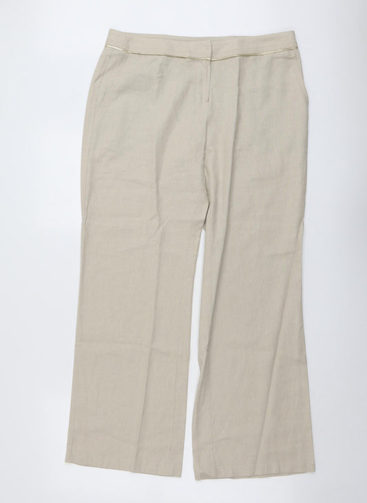Marks and Spencer Womens Beige Linen Trousers Size 14 L29 in Regular Button