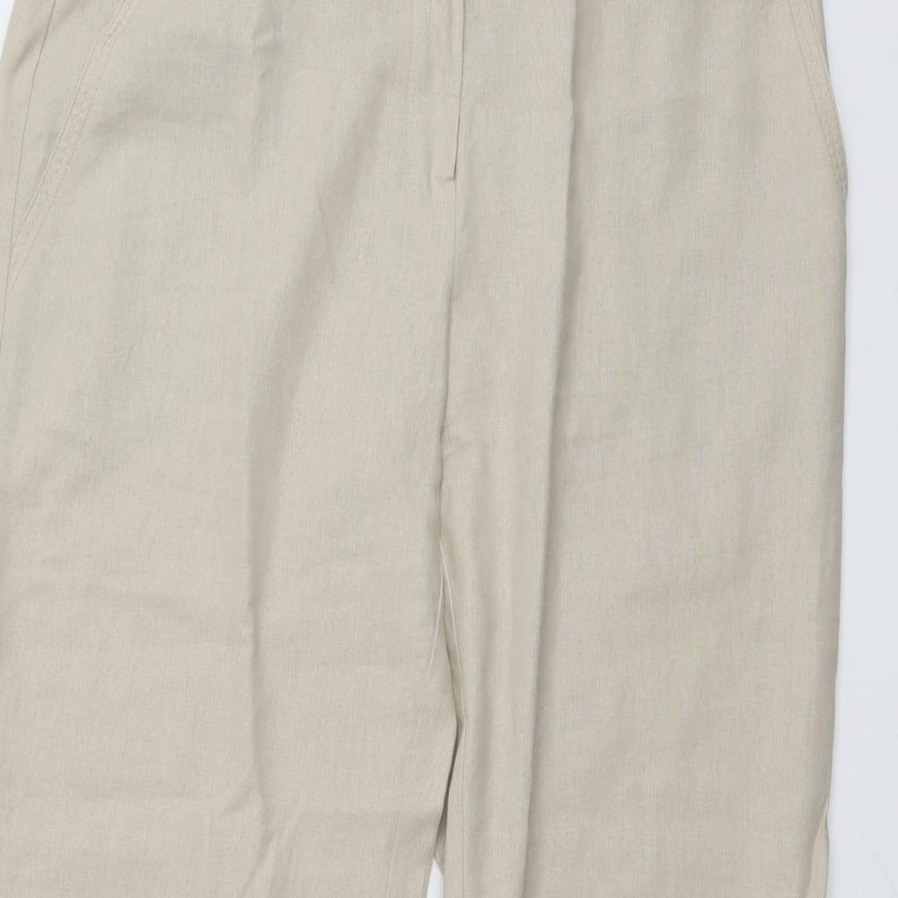 Marks and Spencer Womens Beige Linen Trousers Size 14 L29 in Regular Button