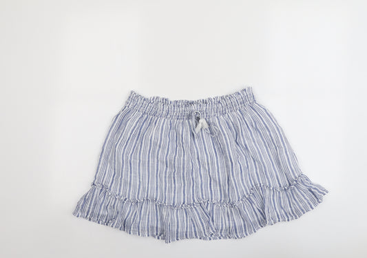 H&M Womens Blue Striped Cotton Skater Skirt Size M Drawstring