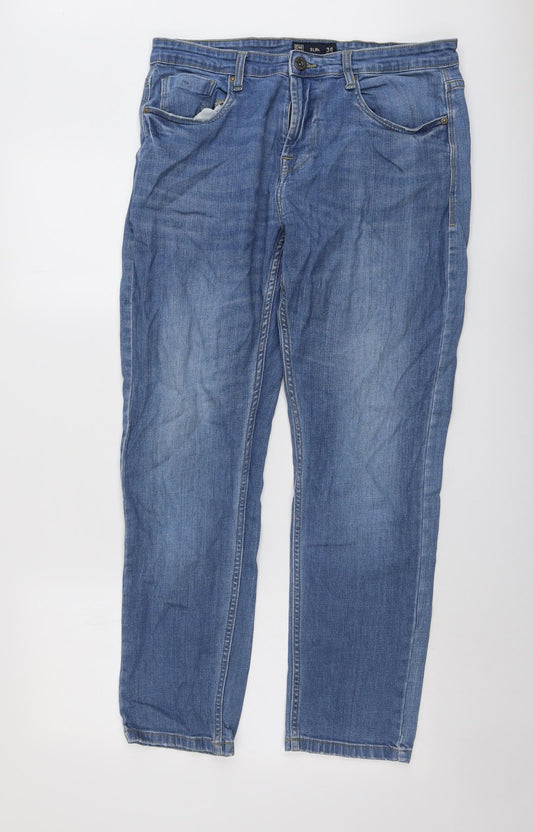 DKNY Mens Blue Cotton Straight Jeans Size 34 in L29 in Slim Button