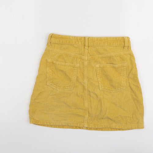 Topshop Womens Yellow Cotton A-Line Skirt Size 8 Button