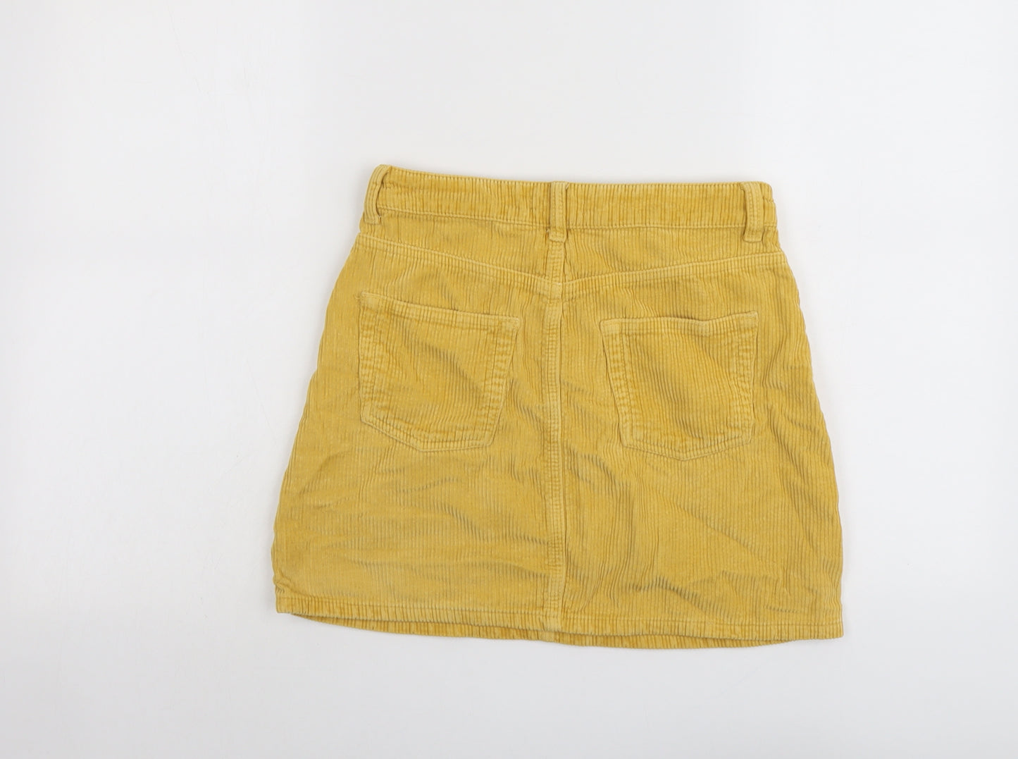 Topshop Womens Yellow Cotton A-Line Skirt Size 8 Button