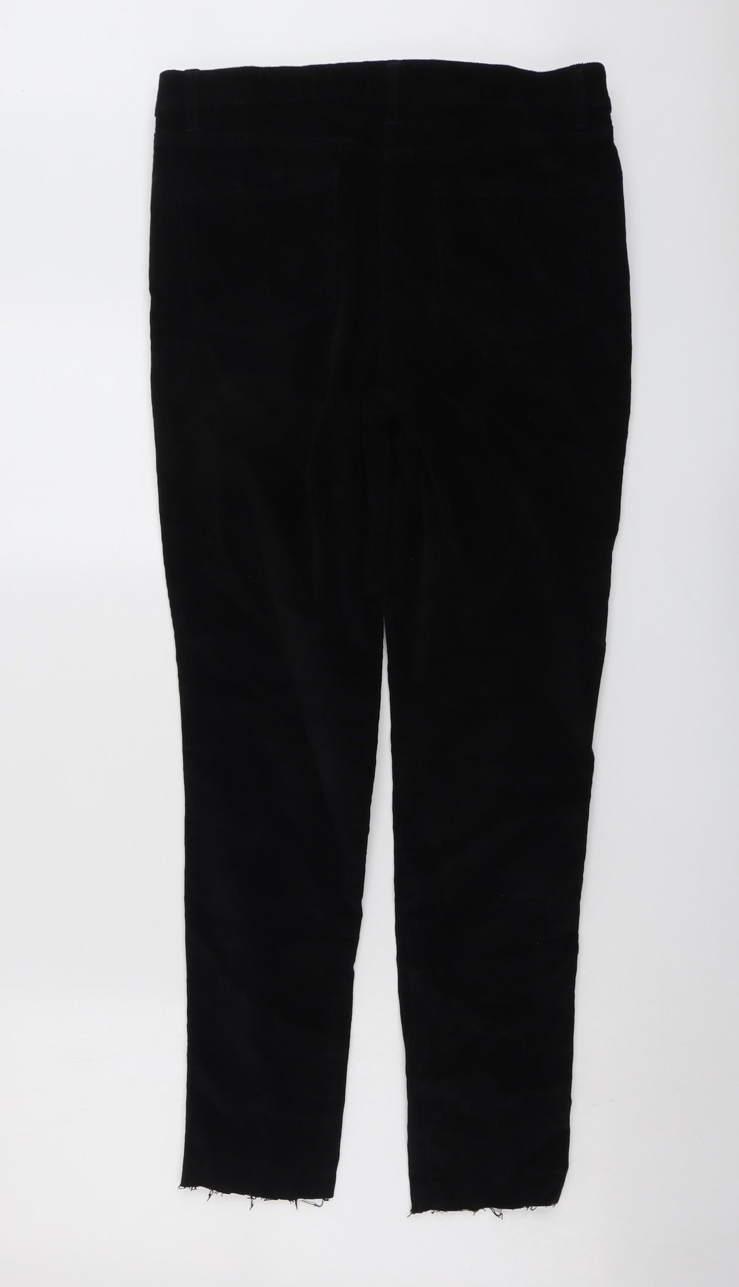 Red Herring Womens Black Cotton Trousers Size 12 L28 in Regular Button - Distressed Hems