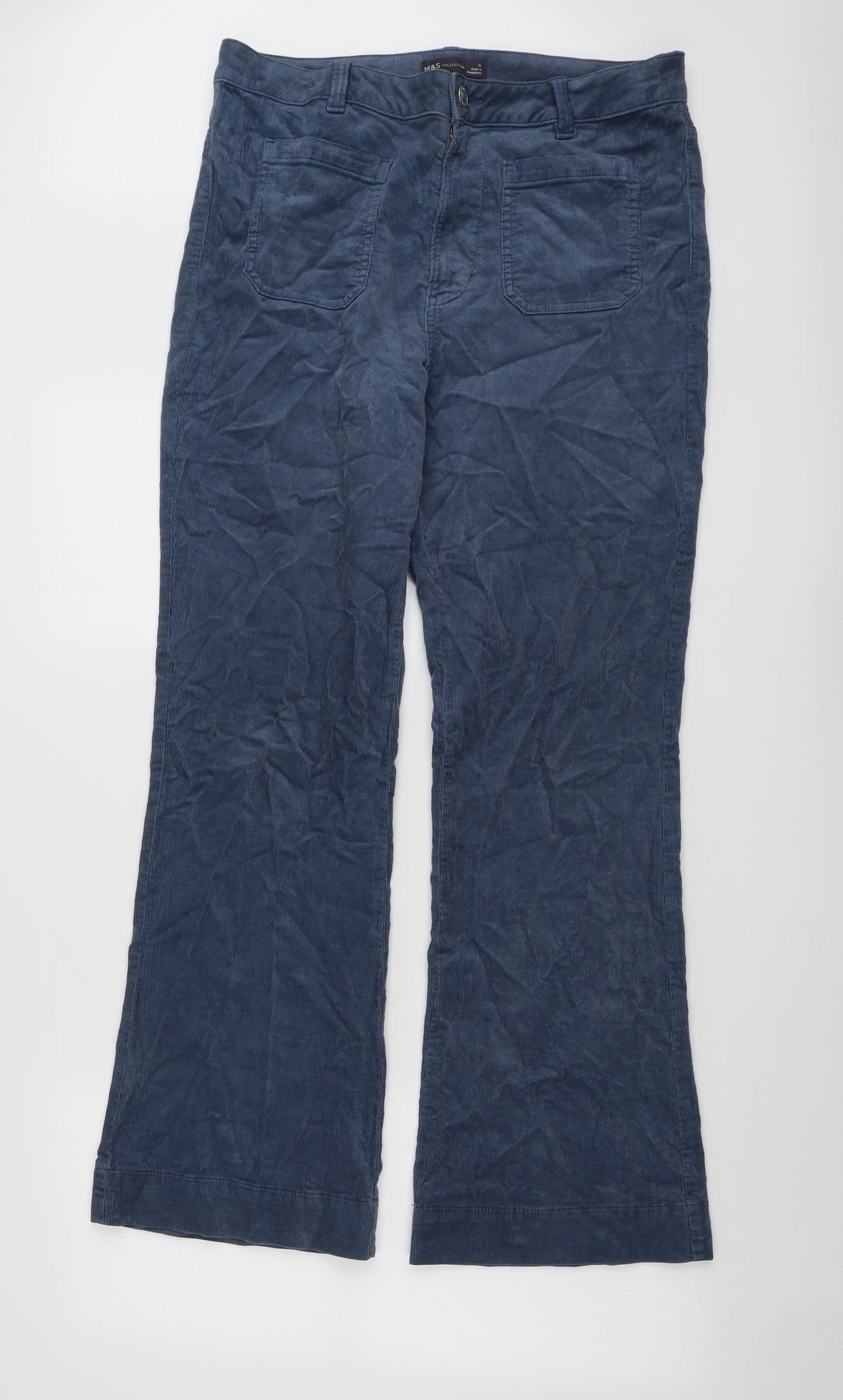 Marks and Spencer Womens Blue Cotton Trousers Size 14 L30 in Regular Button