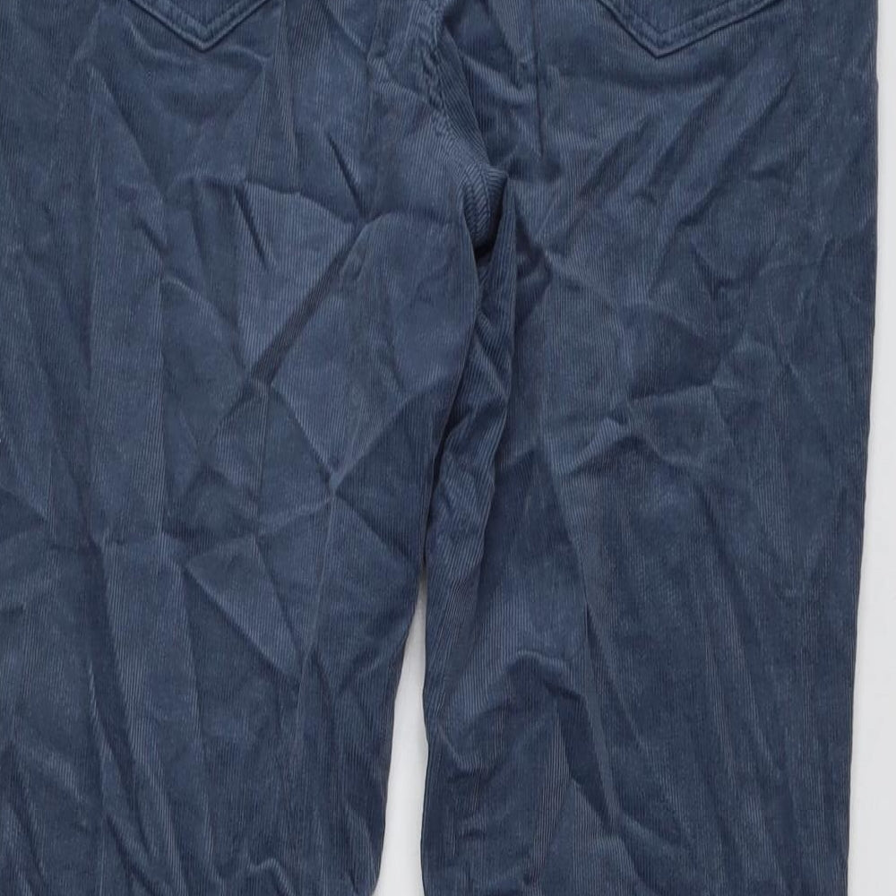 Marks and Spencer Womens Blue Cotton Trousers Size 14 L30 in Regular Button