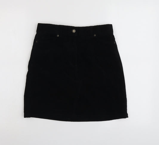 Marks and Spencer Womens Black Cotton A-Line Skirt Size 8 Button