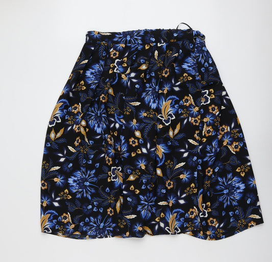 Marks and Spencer Womens Blue Floral Polyester Swing Skirt Size 14 Tie