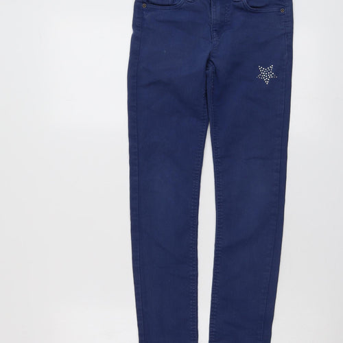 H&M Girls Blue Cotton Skinny Jeans Size 9-10 Years Regular Button - Star