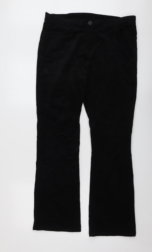 Marks and Spencer Womens Black Cotton Trousers Size 16 L31 in Regular Button