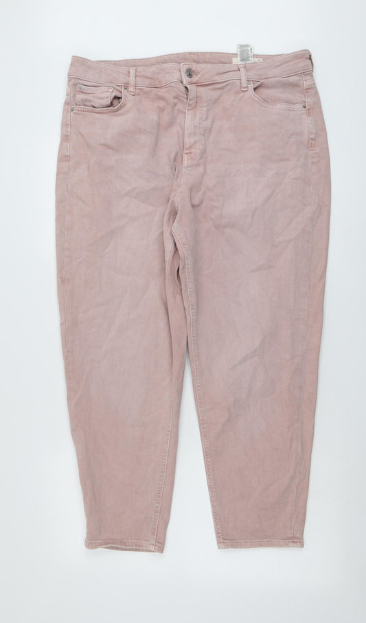 Marks and Spencer Womens Pink Cotton Mom Jeans Size 18 L26 in Regular Button