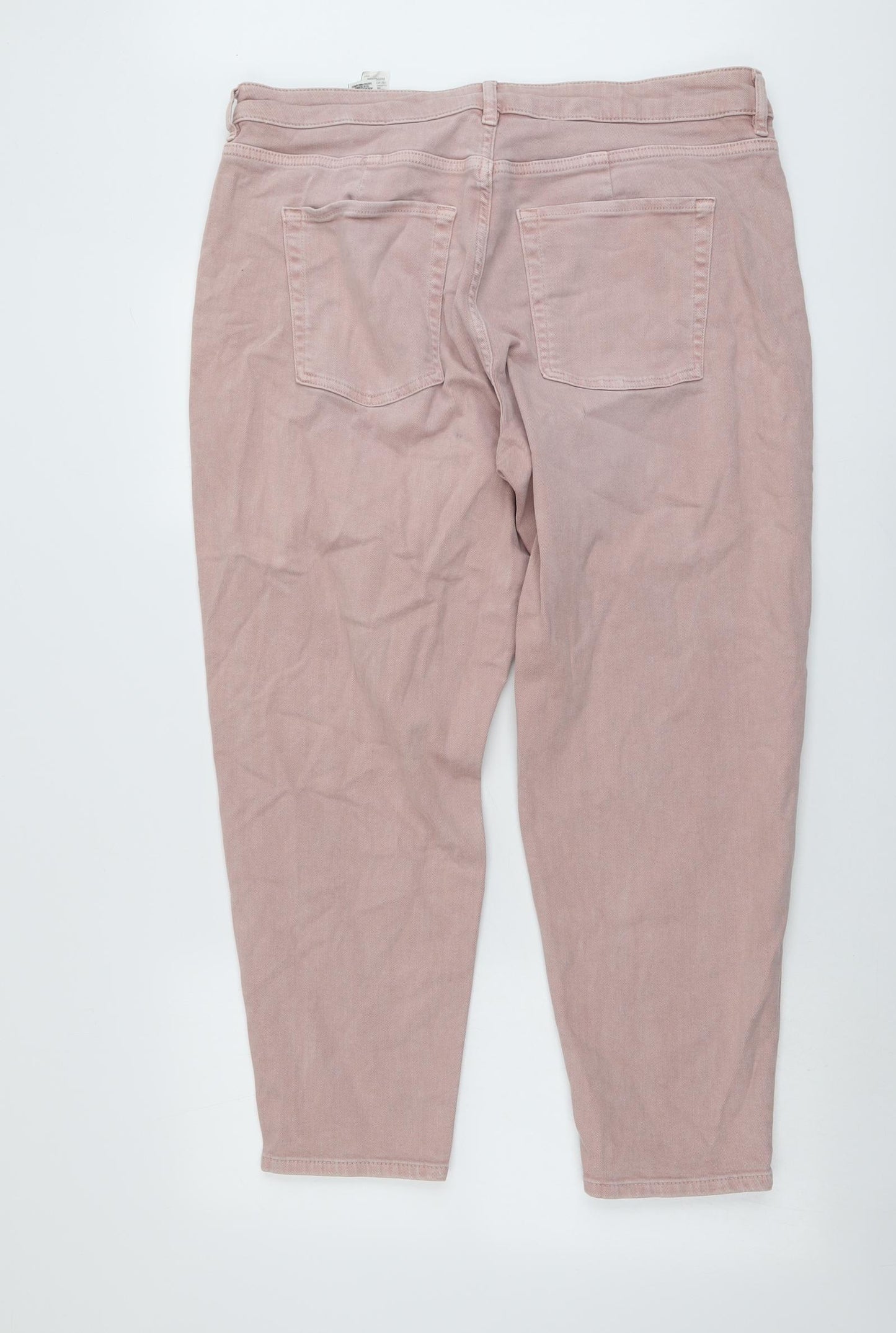 Marks and Spencer Womens Pink Cotton Mom Jeans Size 18 L26 in Regular Button