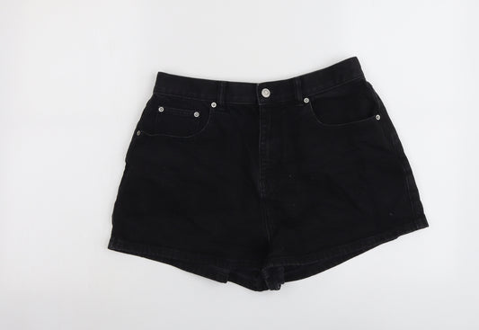 ASOS Womens Black Cotton Hot Pants Shorts Size 14 L3 in Regular Button
