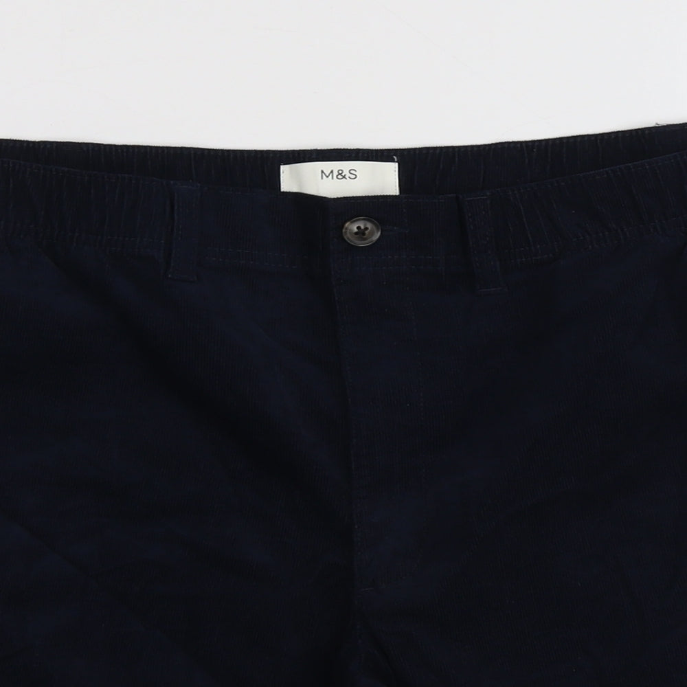 Marks and Spencer Mens Blue Cotton Chino Shorts Size 2XS L9 in Regular Button