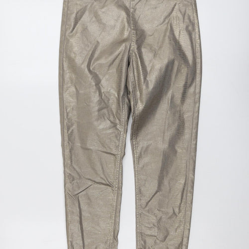 Marks and Spencer Womens Gold Cotton Trousers Size 8 L28 in Regular - Metallic
