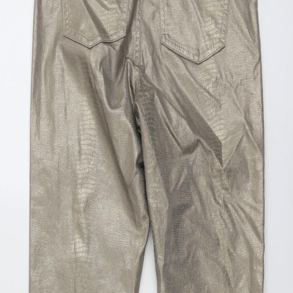Marks and Spencer Womens Gold Cotton Trousers Size 8 L28 in Regular - Metallic