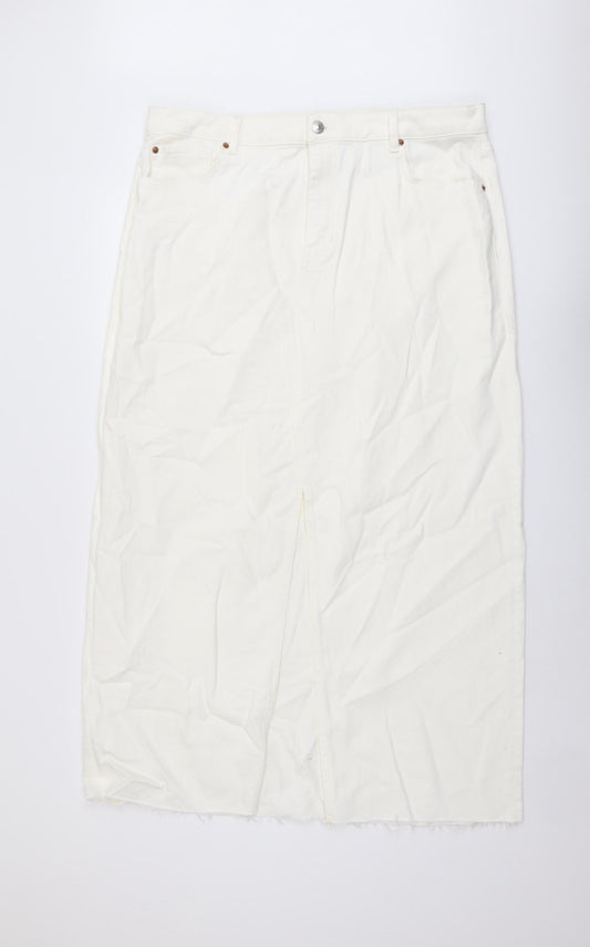 Marks and Spencer Womens Ivory Cotton A-Line Skirt Size 20 Button
