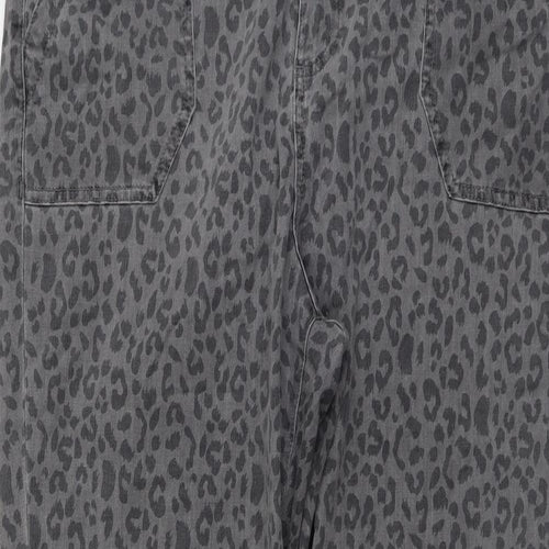Marks and Spencer Womens Grey Animal Print Cotton Tapered Jeans Size 20 L27 in Regular Button - Leopard Print