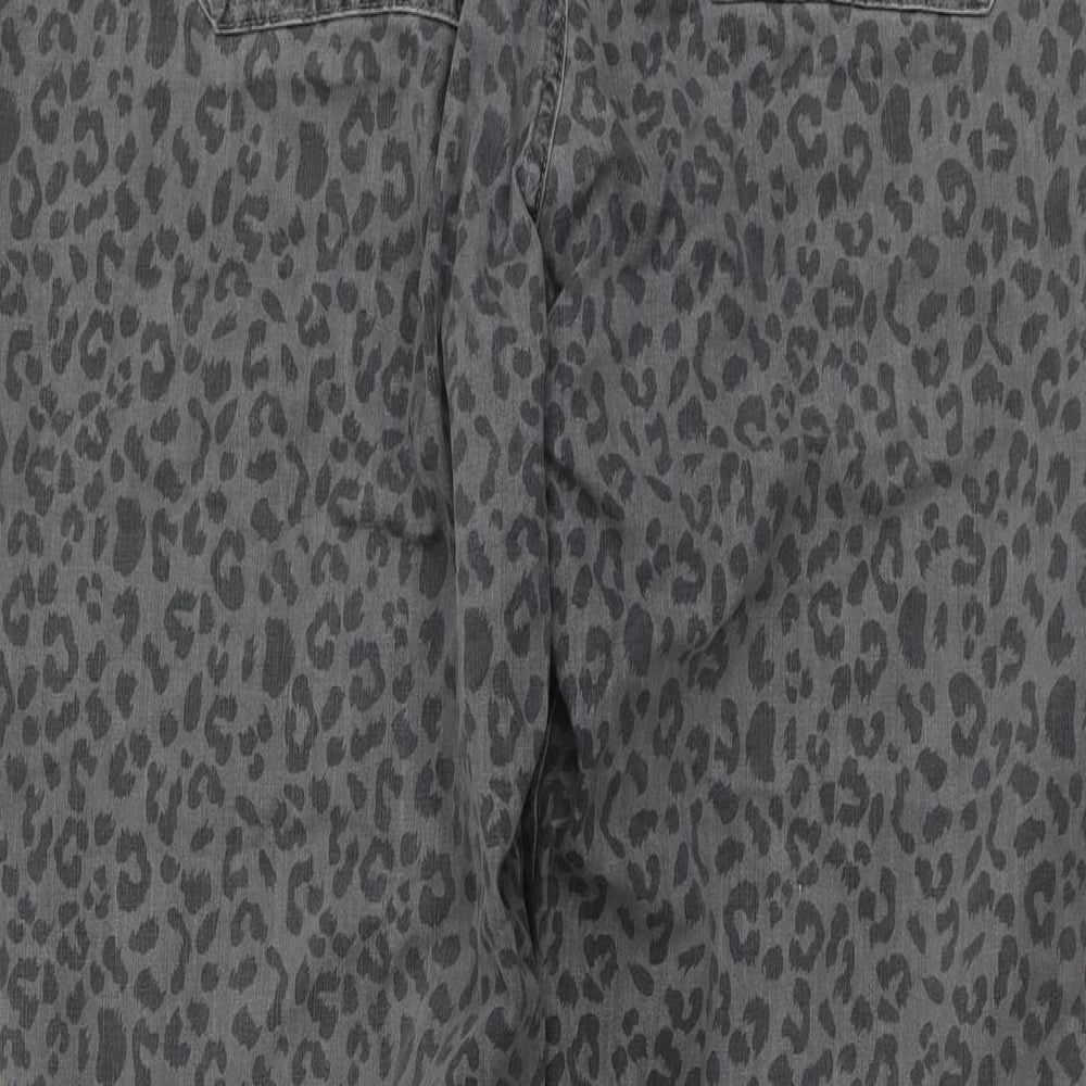 Marks and Spencer Womens Grey Animal Print Cotton Tapered Jeans Size 20 L27 in Regular Button - Leopard Print