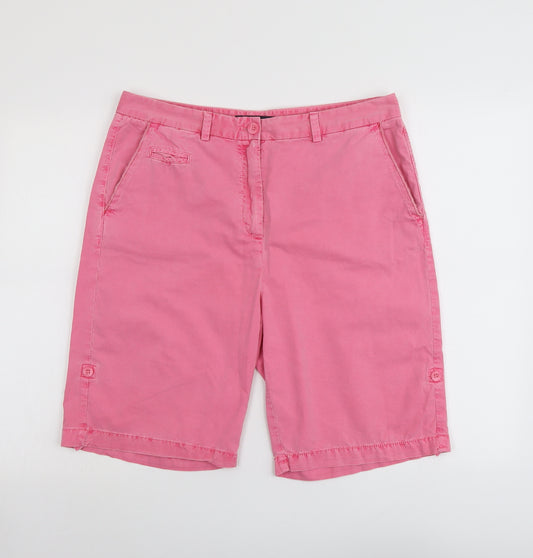 Marks and Spencer Womens Pink Cotton Skimmer Shorts Size 14 L10 in Regular Button
