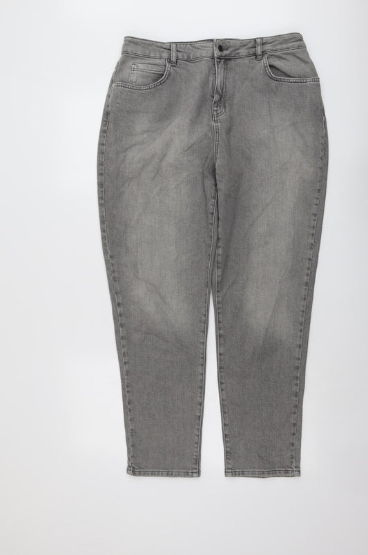 Sosandar Womens Grey Cotton Mom Jeans Size 14 L28 in Regular Button