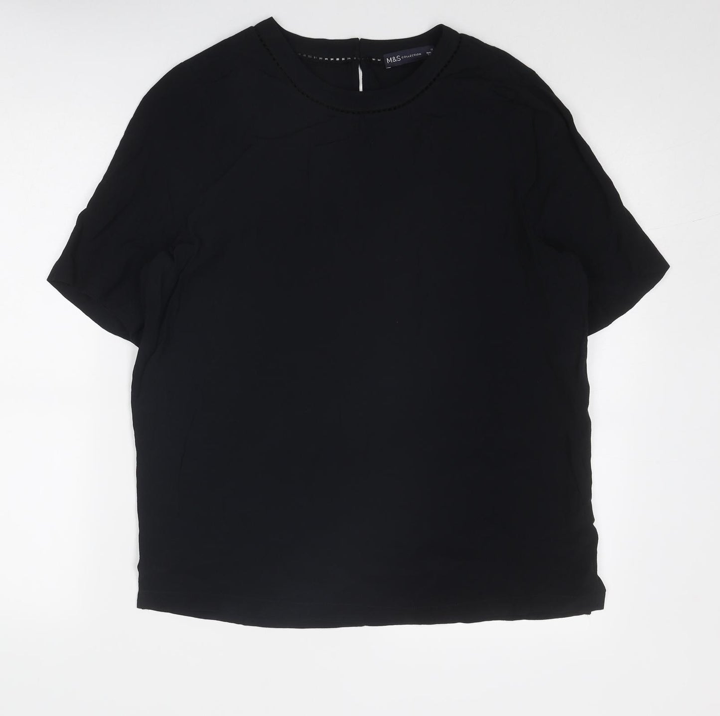 Marks and Spencer Womens Black Polyester Basic T-Shirt Size 12 Round Neck