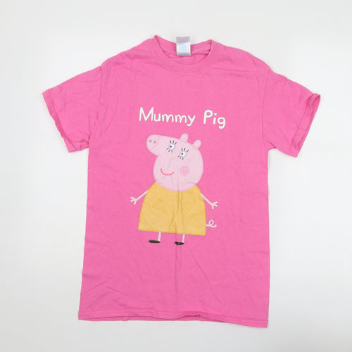 Peppa Pig Womens Pink Cotton Basic T-Shirt Size S Round Neck - Mummy Pig