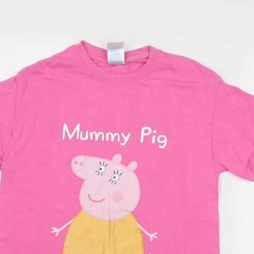 Peppa Pig Womens Pink Cotton Basic T-Shirt Size S Round Neck - Mummy Pig