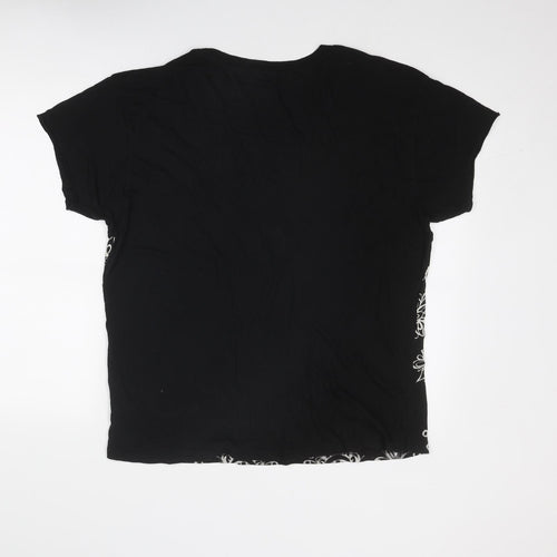 Title Unknown Womens Black Geometric Cotton Basic T-Shirt Size L Round Neck
