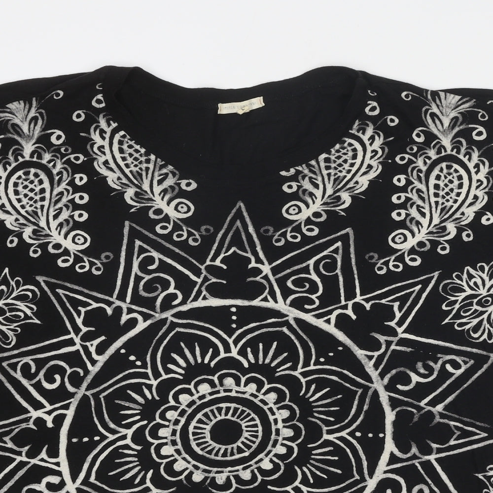 Title Unknown Womens Black Geometric Cotton Basic T-Shirt Size L Round Neck