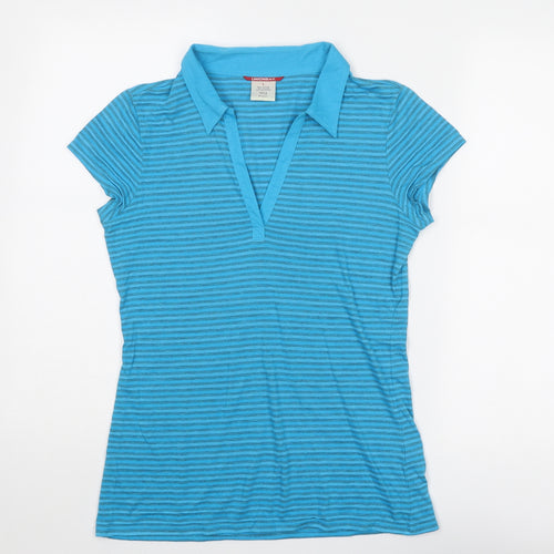 UNIONBAY Womens Blue Striped Cotton Basic Polo Size L Collared
