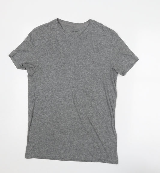 AllSaints Mens Grey Cotton T-Shirt Size S Round Neck