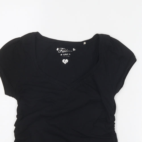 Fishbone Womens Black Cotton Basic T-Shirt Size XS Scoop Neck
