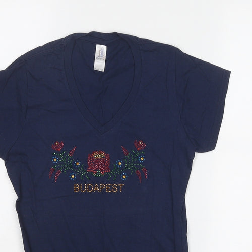 Gildan Womens Blue Cotton Basic T-Shirt Size S V-Neck - Budapest