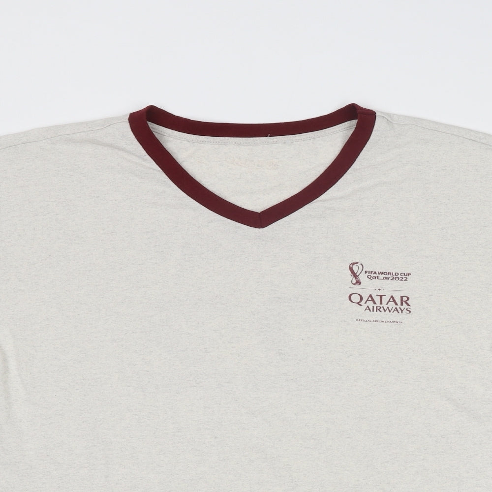 FIFA Mens Beige Polyester T-Shirt Size M V-Neck - Qatar Airways Fifa World Cup 2022