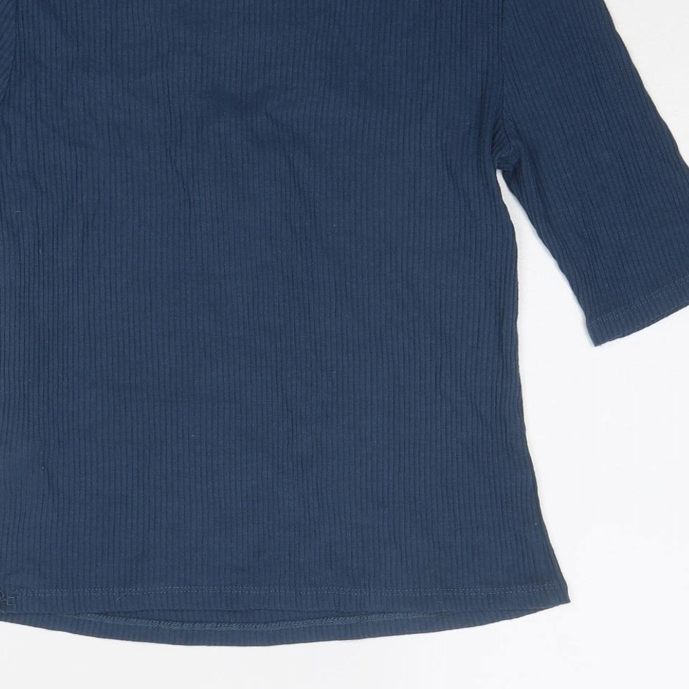 Topshop Womens Blue Viscose Basic T-Shirt Size 10 V-Neck