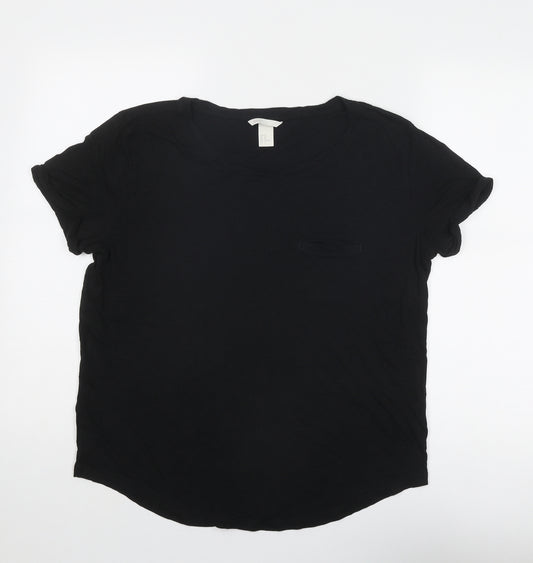 H&M Womens Black Cotton Basic T-Shirt Size M Round Neck