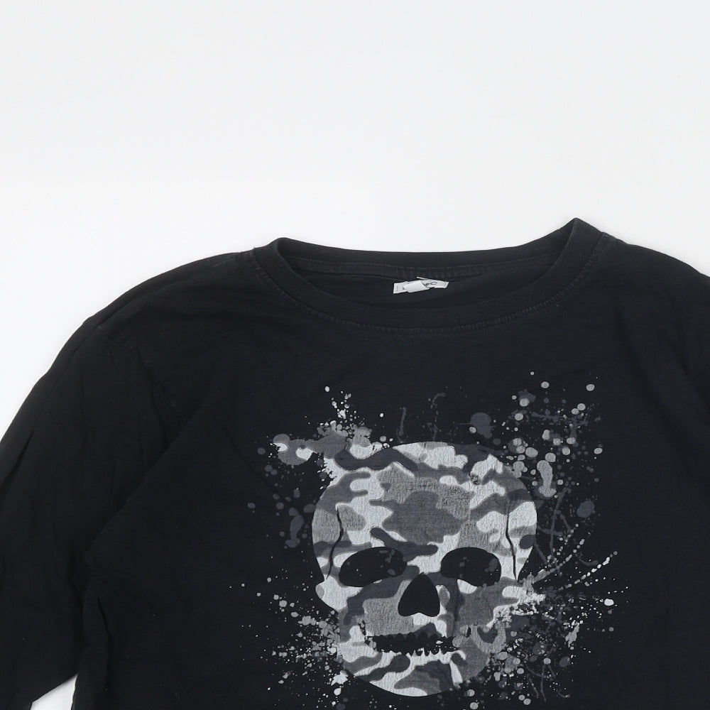 Dynamic Boys Black Cotton Basic T-Shirt Size 11-12 Years Round Neck Pullover - Skull