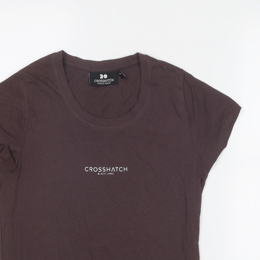 Crosshatch Womens Brown Cotton Basic T-Shirt Size S Round Neck