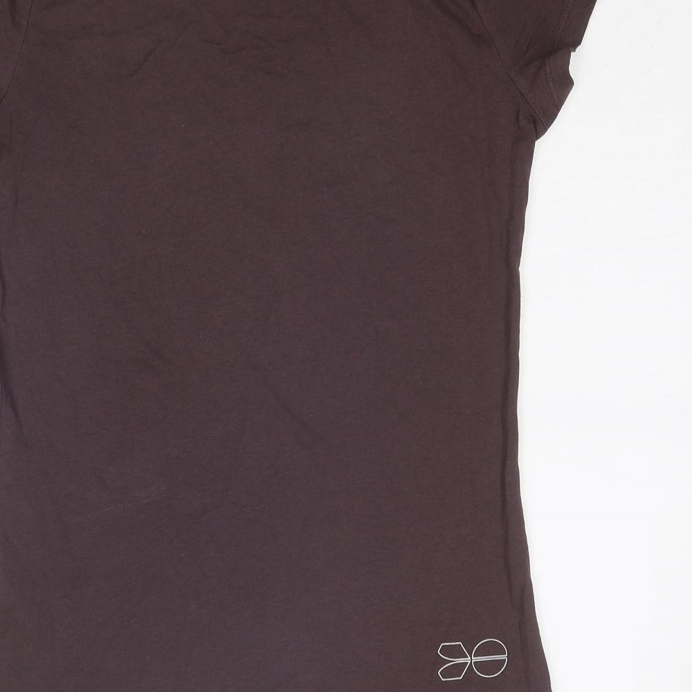 Crosshatch Womens Brown Cotton Basic T-Shirt Size S Round Neck