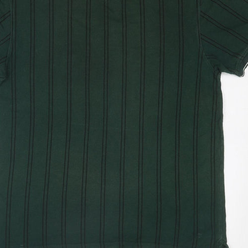 Red Herring Mens Green Striped Cotton Polo Size M Collared Button