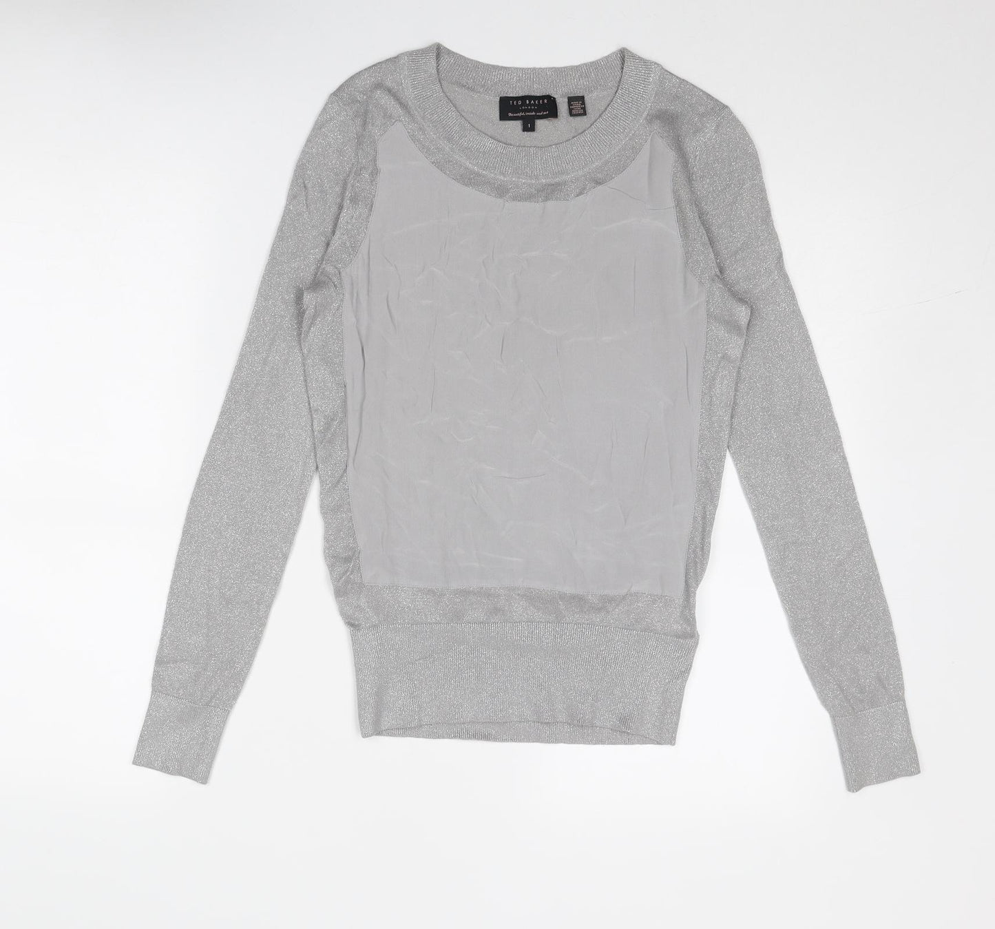 Ted Baker Womens Silver Round Neck Viscose Pullover Jumper Size 6