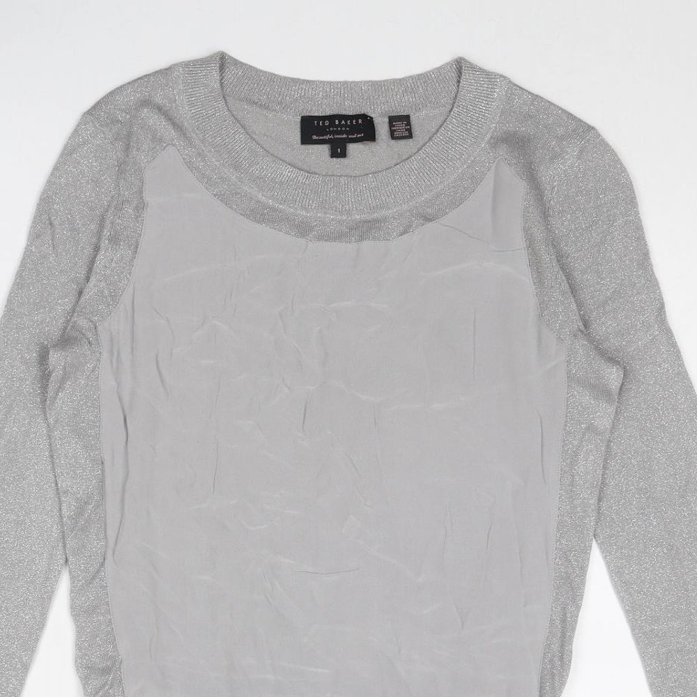 Ted Baker Womens Silver Round Neck Viscose Pullover Jumper Size 6